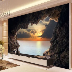 Tranh Dán Tường Hang Động Chiều Hoàng Hôn